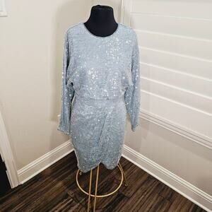 Aidan by Aidan Mattox Cocktail/Party Dress Light Blue Sequence- Women's Size 6
